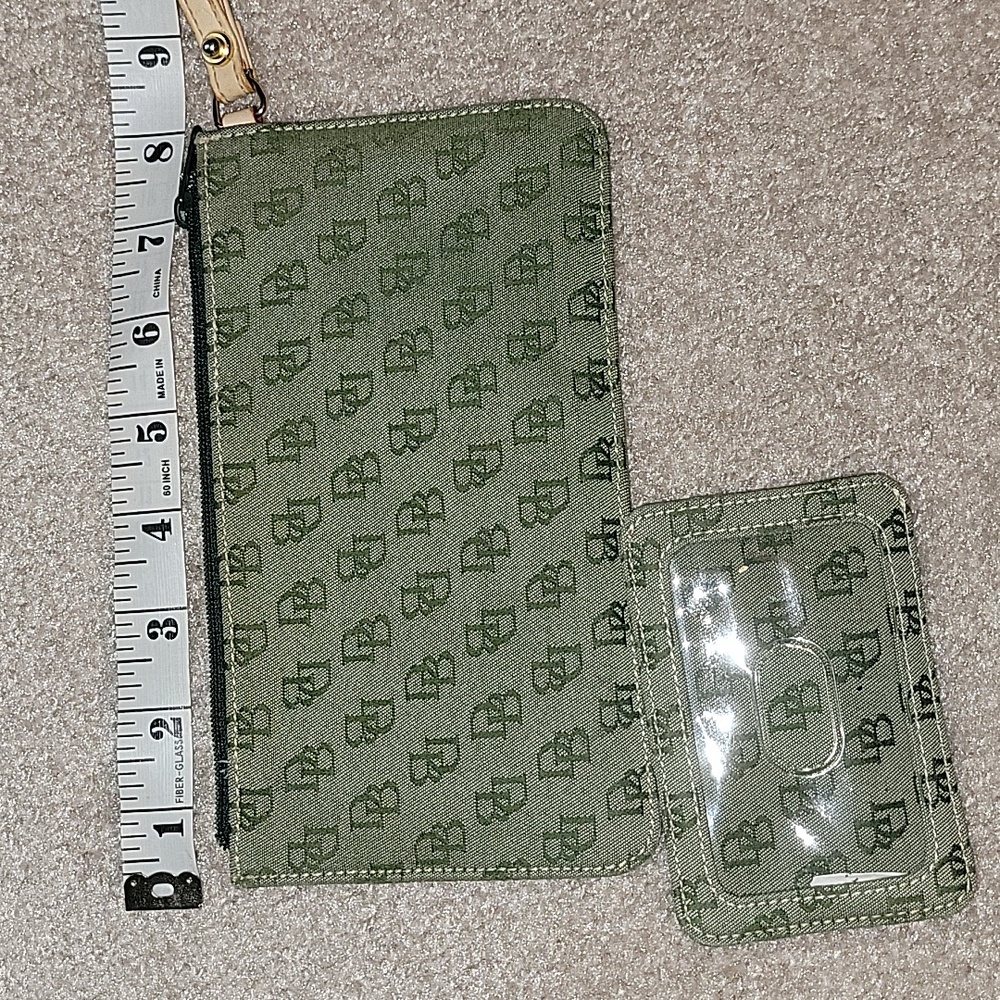 Dooney & Bourke Green and Cream Clutch and Wristlet Set